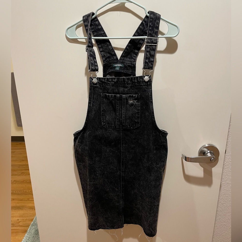 Black denim overalls